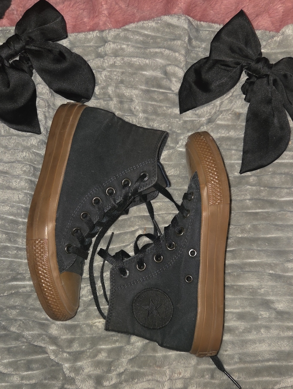 Converse Black High Top Sneakers with Brown Gum Sole